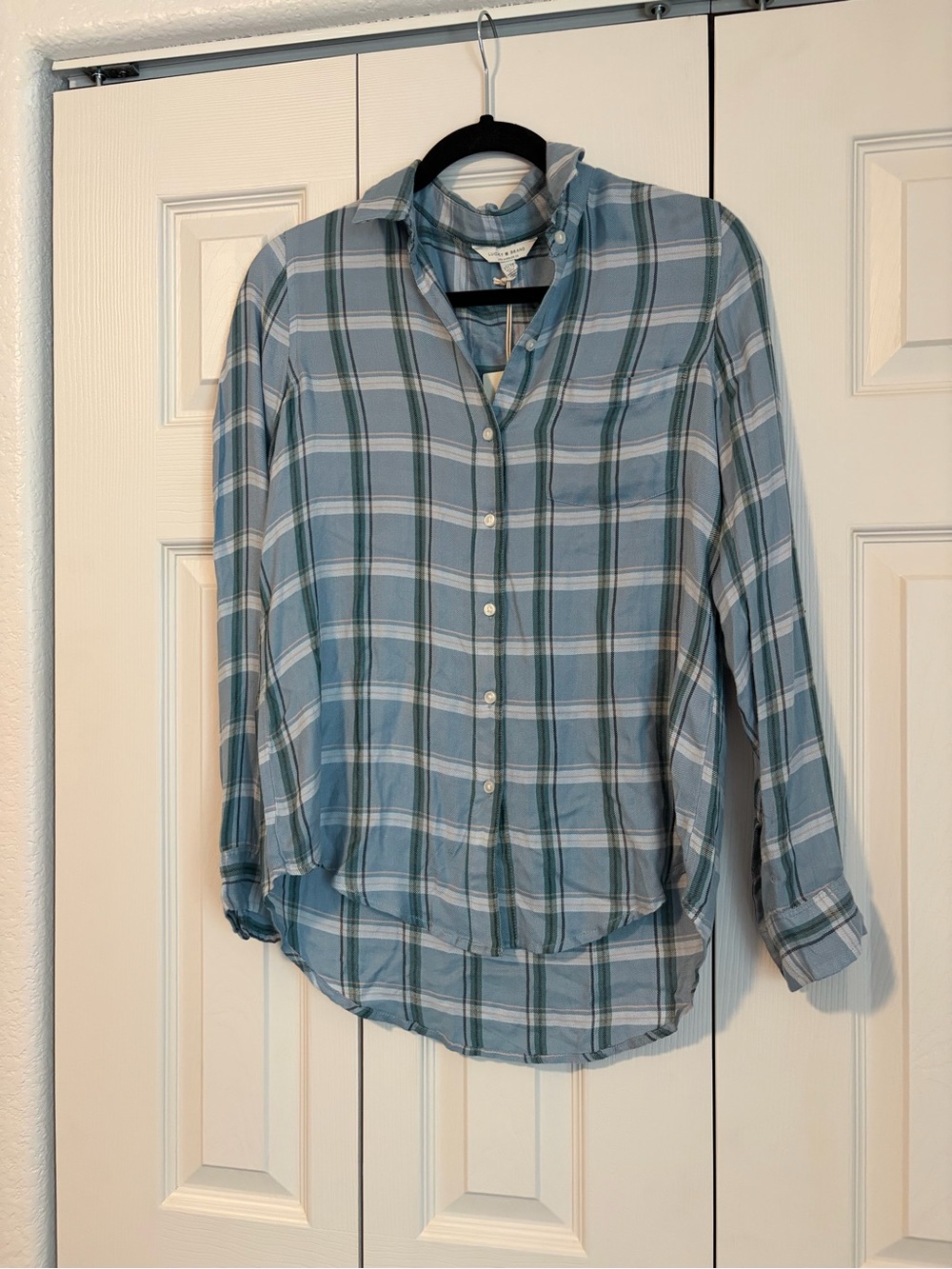 Lucky Brand Blue & White Plaid Button-Down Shirt Rodeo Festival Soft Sz Xsmall